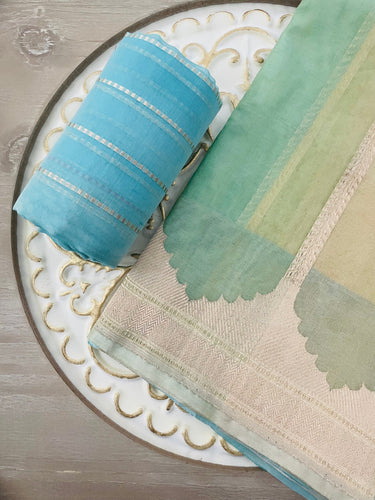 Rangkat Kora Silk Sari from Banaras | Multi Color | Handwoven | Ships from California